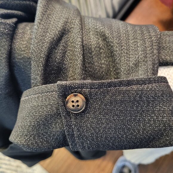 Le Chateau Grey Striped Belted Dress with 3/4 length sleeve and pockets - Picture 4 of 8